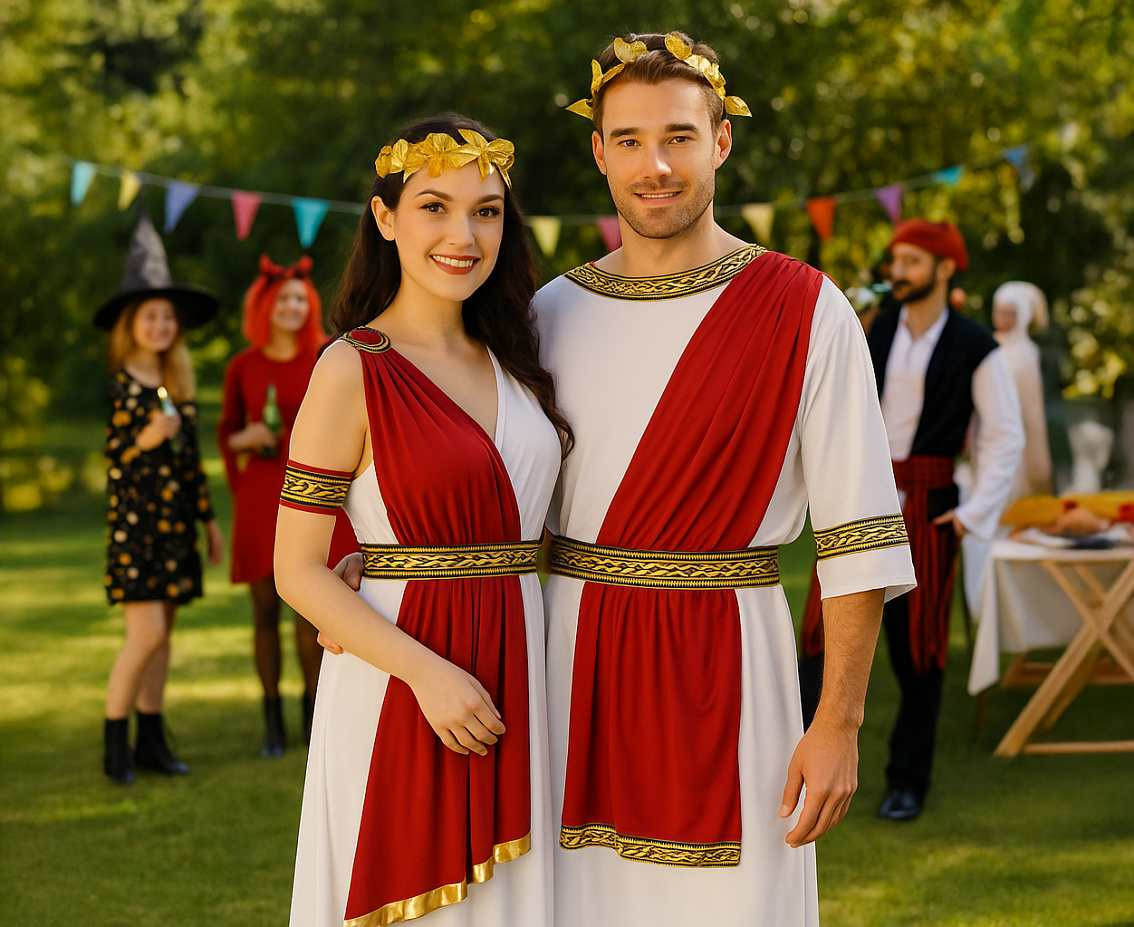 Role play-set for adult Greek King (robe, belt, hairband), one size